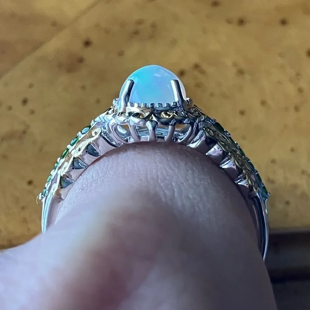 Natural Ethiopian Opal Chrome Diopside Sterling Silver Ring Size 10